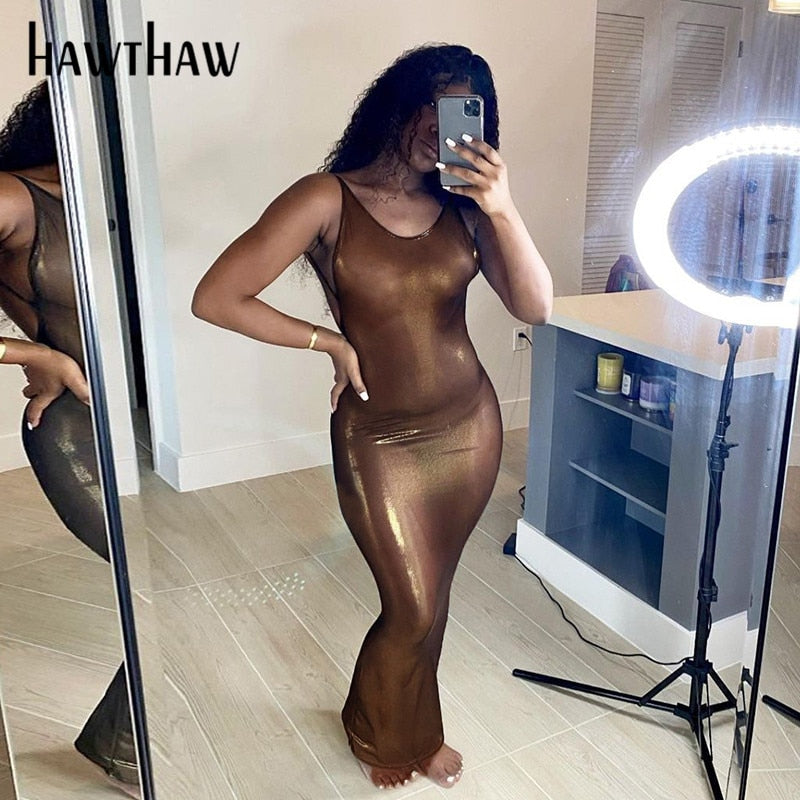 Hawthaw Women Autumn Summer Bodycon Party Solid Color Sleeveless Long Dress Sundress 2021 Female Clothing Streetwear Wholesale