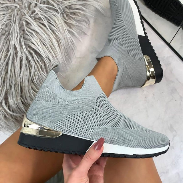 Vulcanize Shoes Sneakers Women Shoes Ladies Slip-On Knit Solid Color Sneakers For Female Sport Mesh Casual Shoes For Women 2021