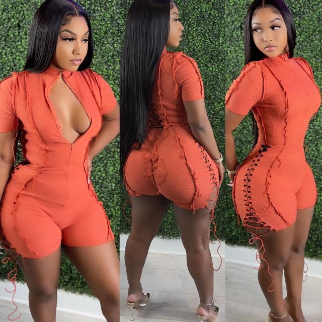 ANJAMANOR Sexy Cutout Strappy Bandage Rompers Playsuits Rib Knit Jumpsuit Clubwear 2021 Wholesale Lots Bulk Clothes D30-DD24